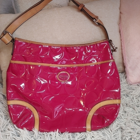 Coach leather pink and tan purse - Picture 1 of 7